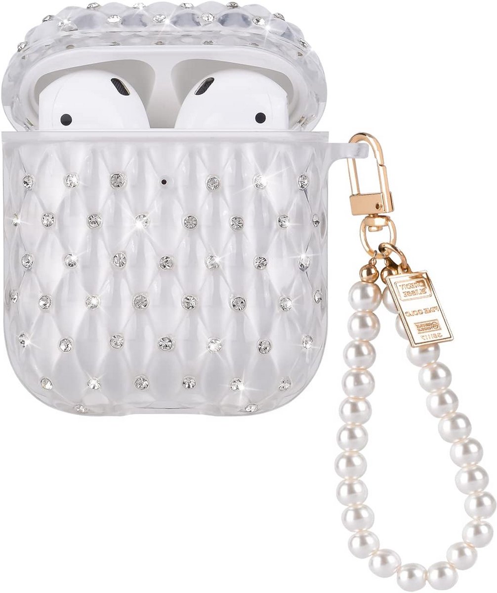 Airpod hoesje met parel- en glitterdesign, transparant