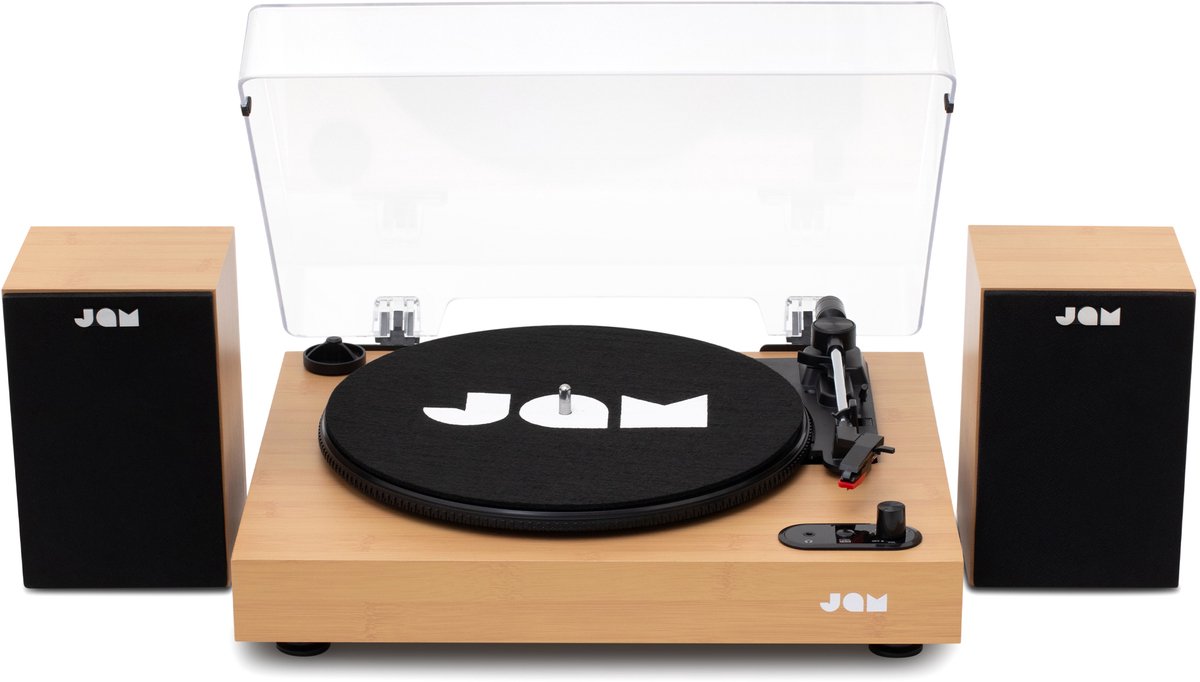 Jam bluetooth platenspeler met passieve boekenplank speakers