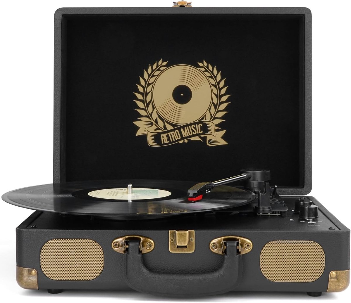 Vintage bluetooth platenspeler met ingebouwde speakers en usb-digitalisatie