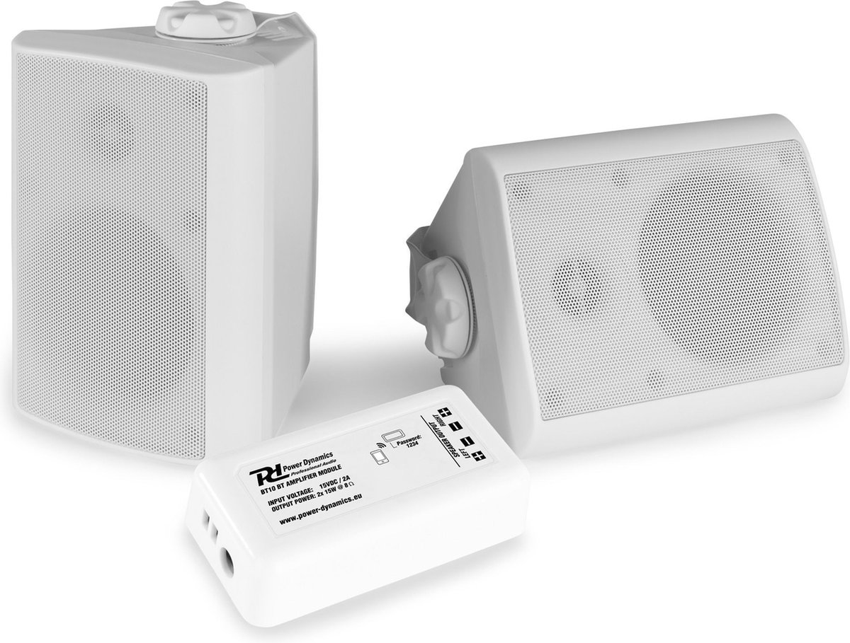 Power Dynamics BT10 buitenspeakerset met witte 4 inch speakers