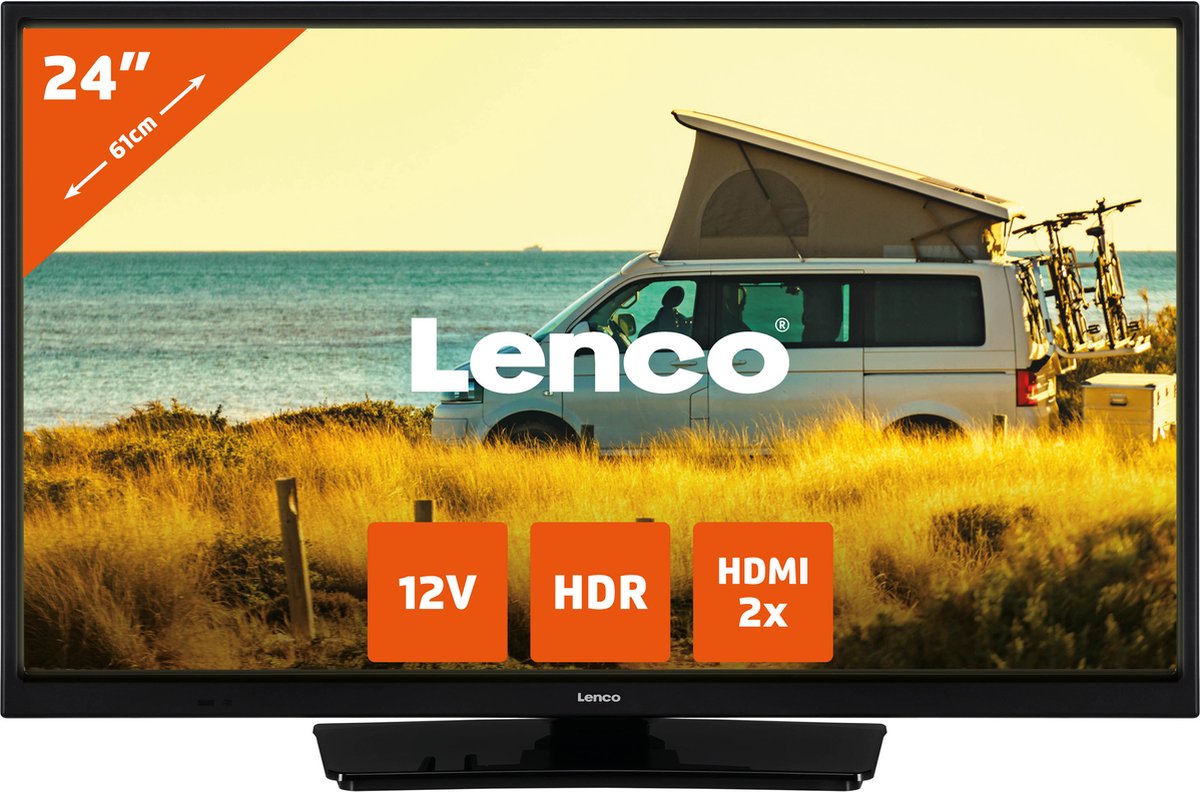 Lenco LED-2423BK 24 inch tv met 12 volt adapter in zwart
