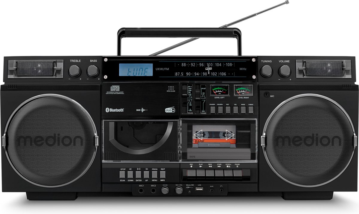 MEDION P66538 retro boombox met cassetterecorder en cd-speler
