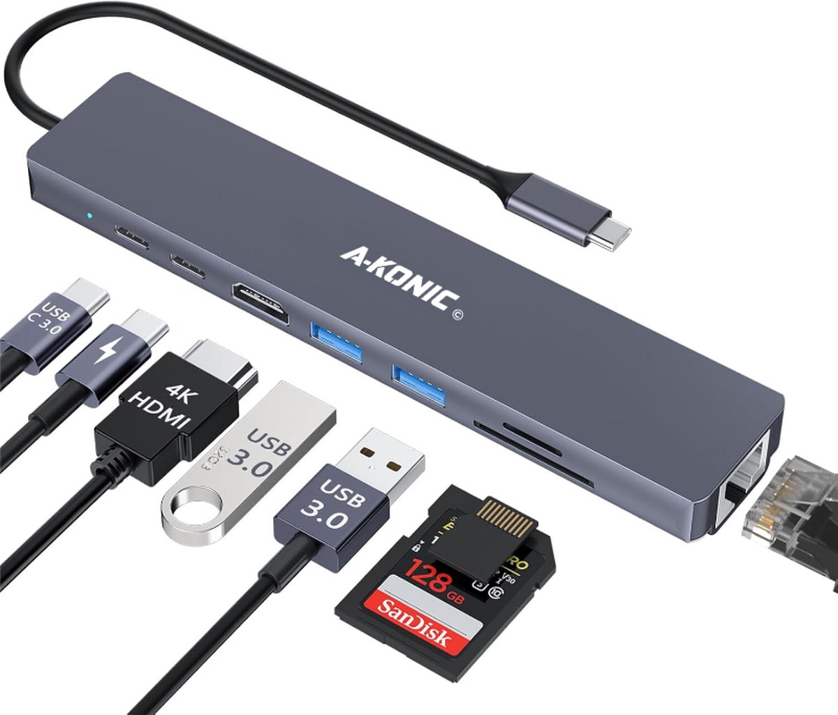 A-KONIC USB-C docking station 8-in-1 met HDMI en ethernet