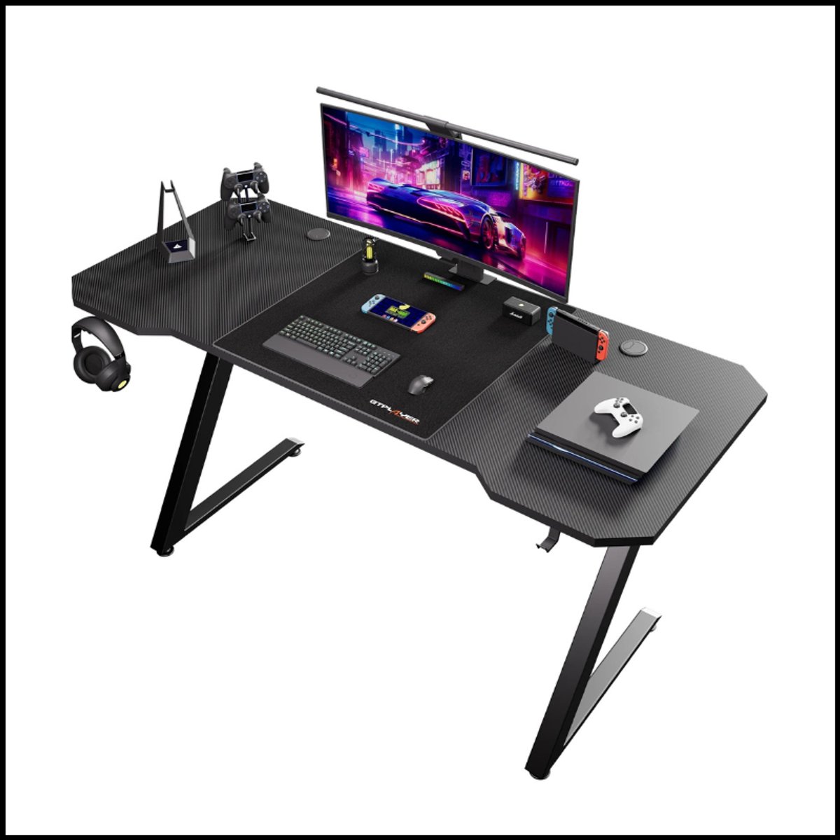 Gaming bureau met Z-frame en koolstofvezel look van 120x60 cm