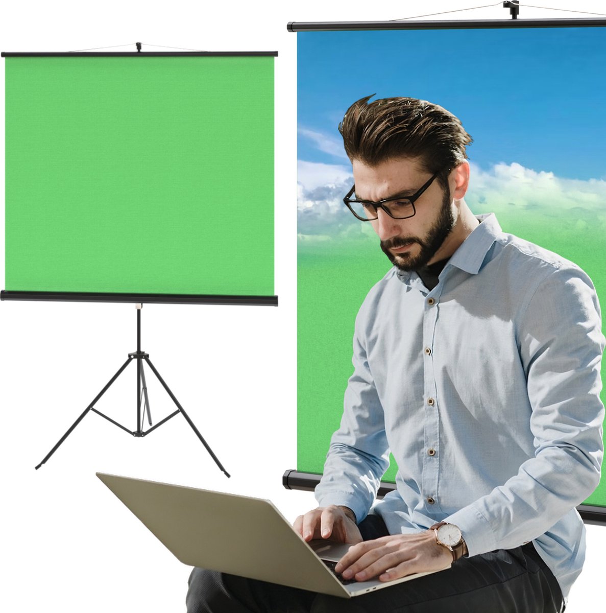 ACROPAQ green screen met statief van 200 bij 180 centimeter