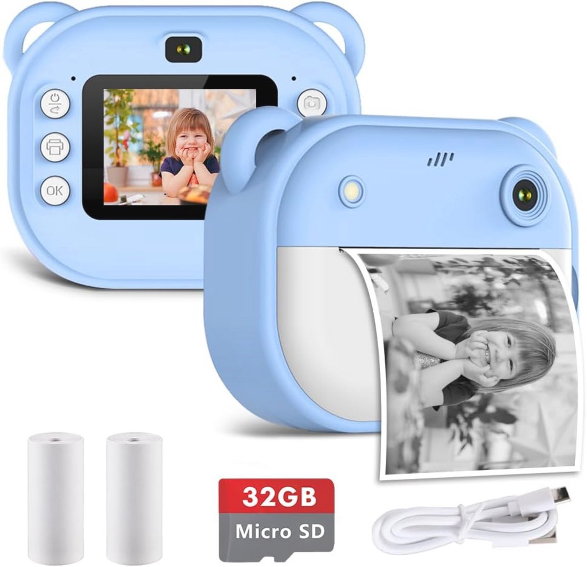 Digitale kindercamera met ingebouwde printer, 32gb kaart en printpapier