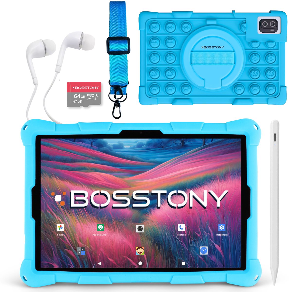 Bosstony kindertablet met 10 inch scherm en 128GB opslag