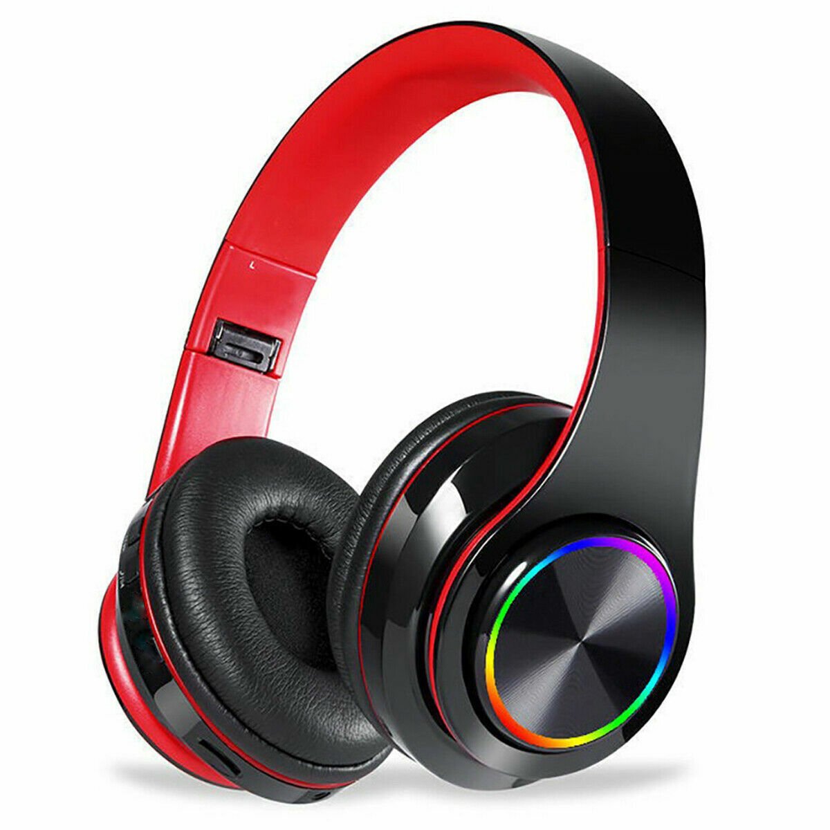 Opvouwbare draadloze bluetooth-koptelefoon in zwart-rood