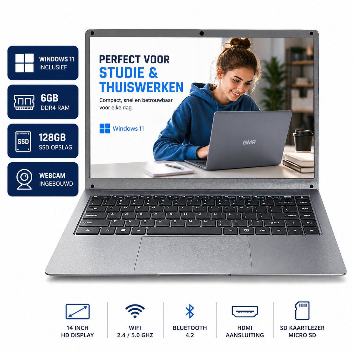 Compacte 14 inch laptop met Intel Celeron N4000 processor