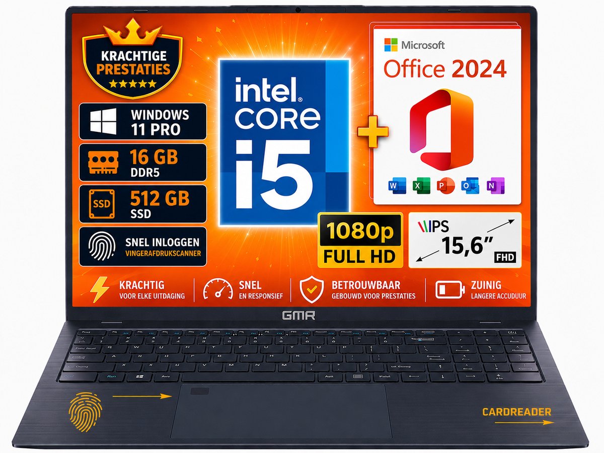 GMR laptop met 15,6 inch Full HD IPS scherm en Intel Core i5