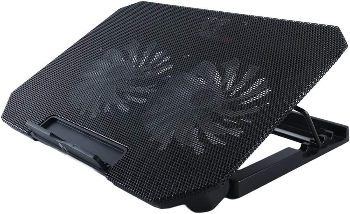 Zwarte verstelbare laptopkoeler van 350 x 250 x 27 mm