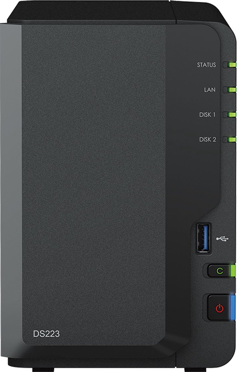 Synology DS223 NAS-server met twee schijfsleuven