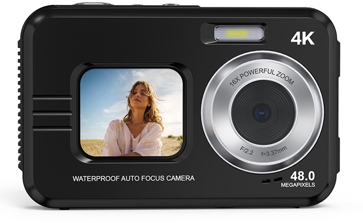 Onderwatercamera met 48MP, 4K-video, 16x zoom en dubbel scherm