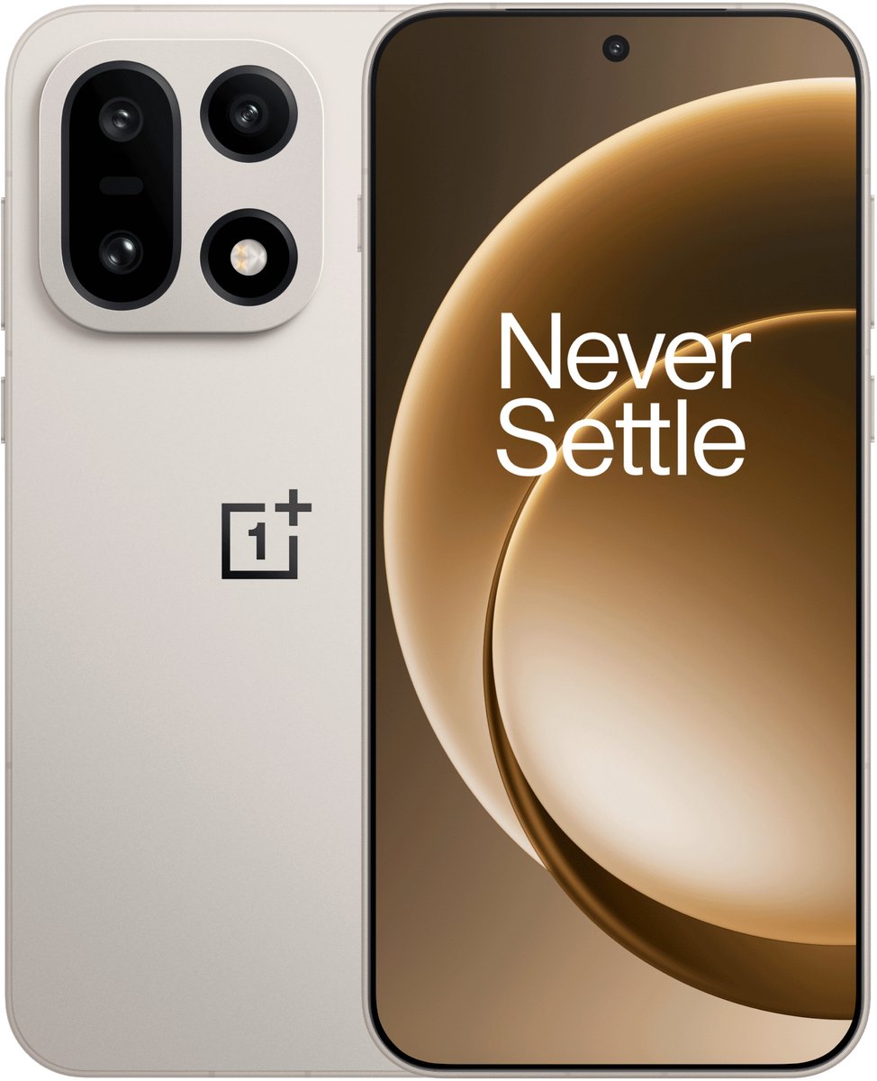 OnePlus 15 5G smartphone in de kleur Sand Storm