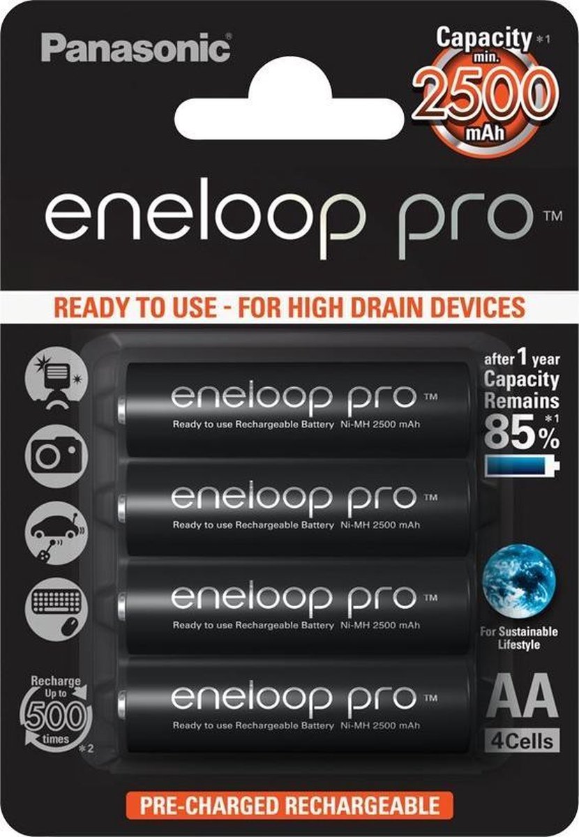 Panasonic Eneloop Pro oplaadbare AA-batterijen, verpakking van 4 stuks