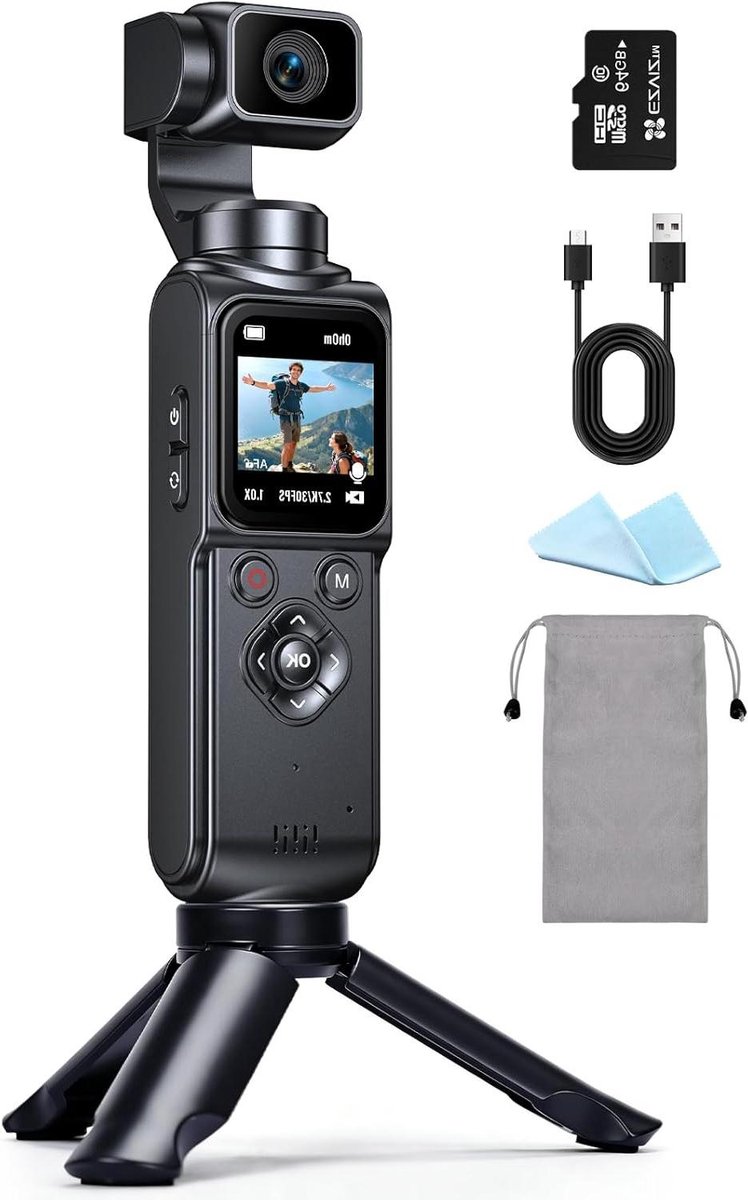 Vlogcamera met gimbal stabilisator en 1,72 inch scherm