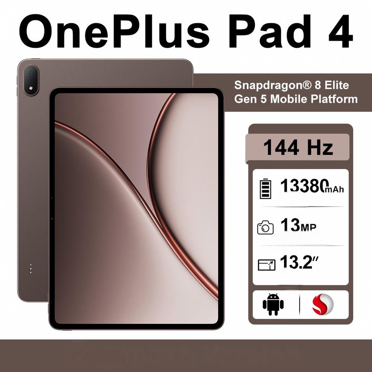 OnePlus Pad 4 Android tablet in de kleur Dune Glow