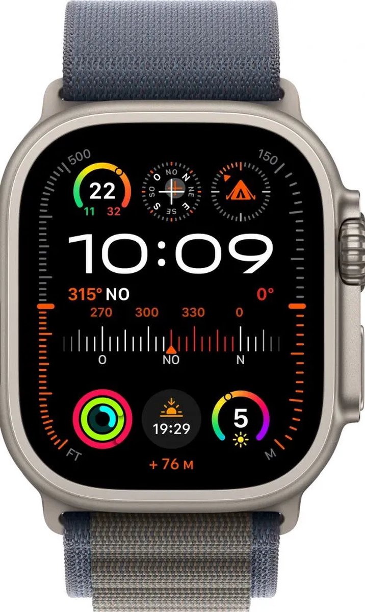 Apple Watch Ultra 2 met titanium kast en Alpine Loop band