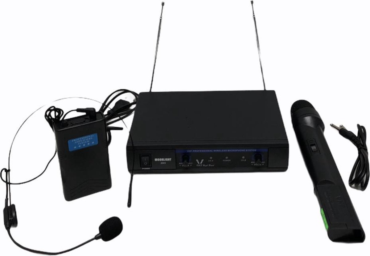 Moonlight draadloze microfoon set met handmicrofoon en headset