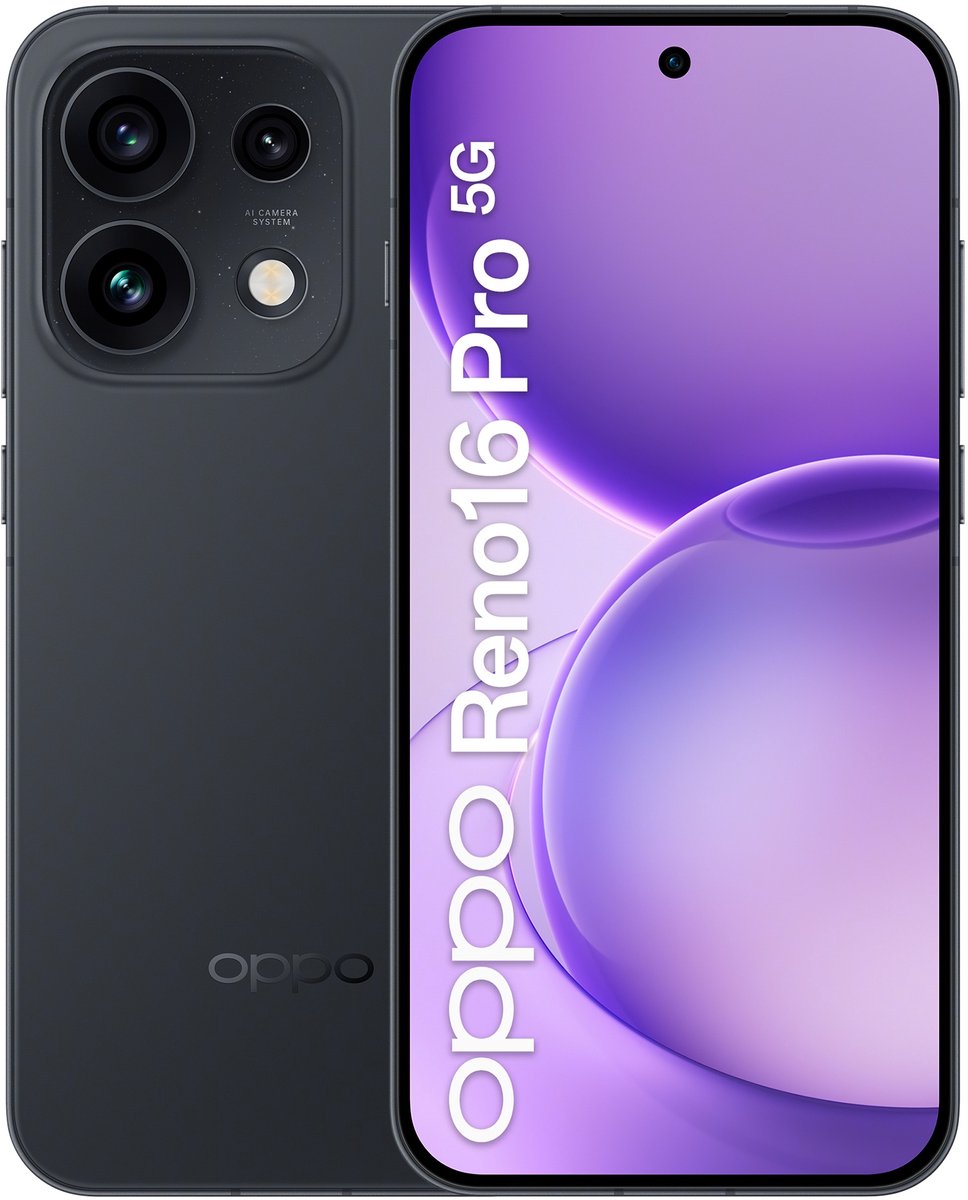 OPPO Reno16 Pro smartphone in de kleur Starlight Black