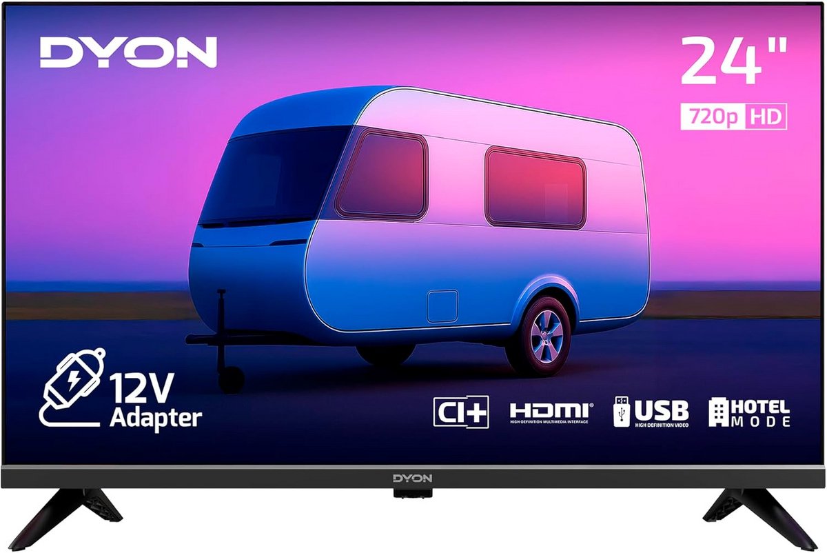 LED-tv van 24 inch met 12V-aansluiting voor caravan en camping