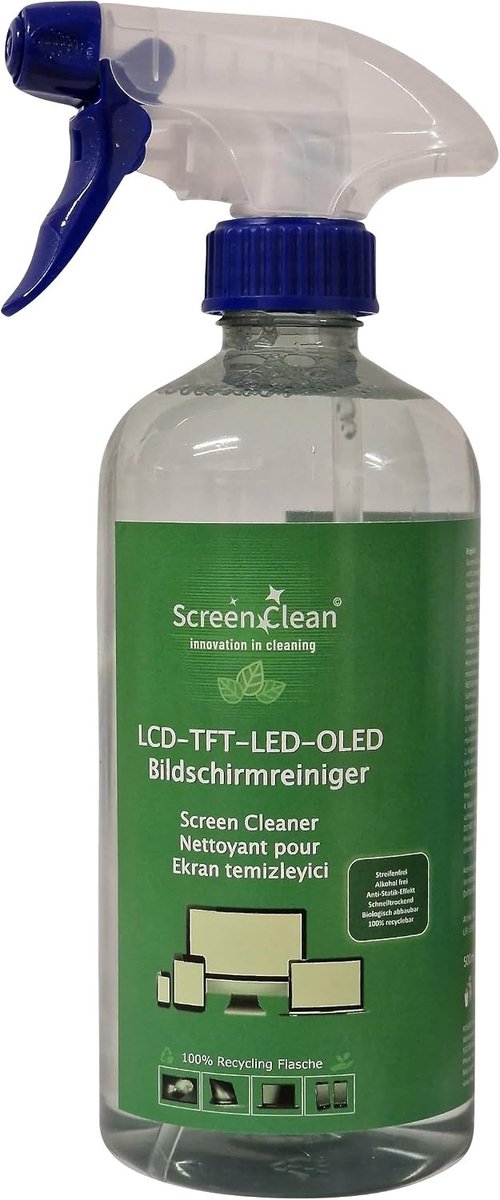 Transparante schermreiniger van 500 ml voor gevoelige displays zoals OLED en QLED