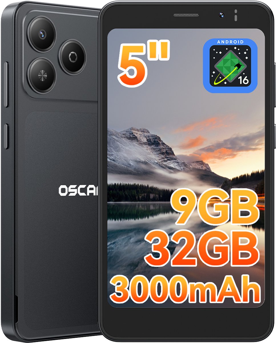 Oscal Flat 3C Mini kleine smartphone in de kleur zwart