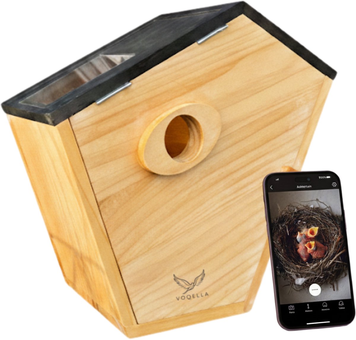 Voqella bamboe vogelhuisje met camera, nestkastje voor koolmezen