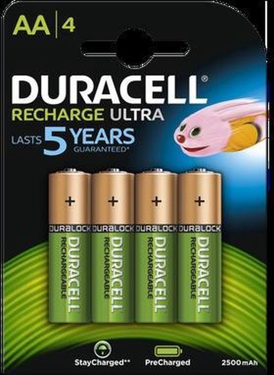 Duracell oplaadbare AA-batterijen 2500 mAh, verpakking van 4 stuks
