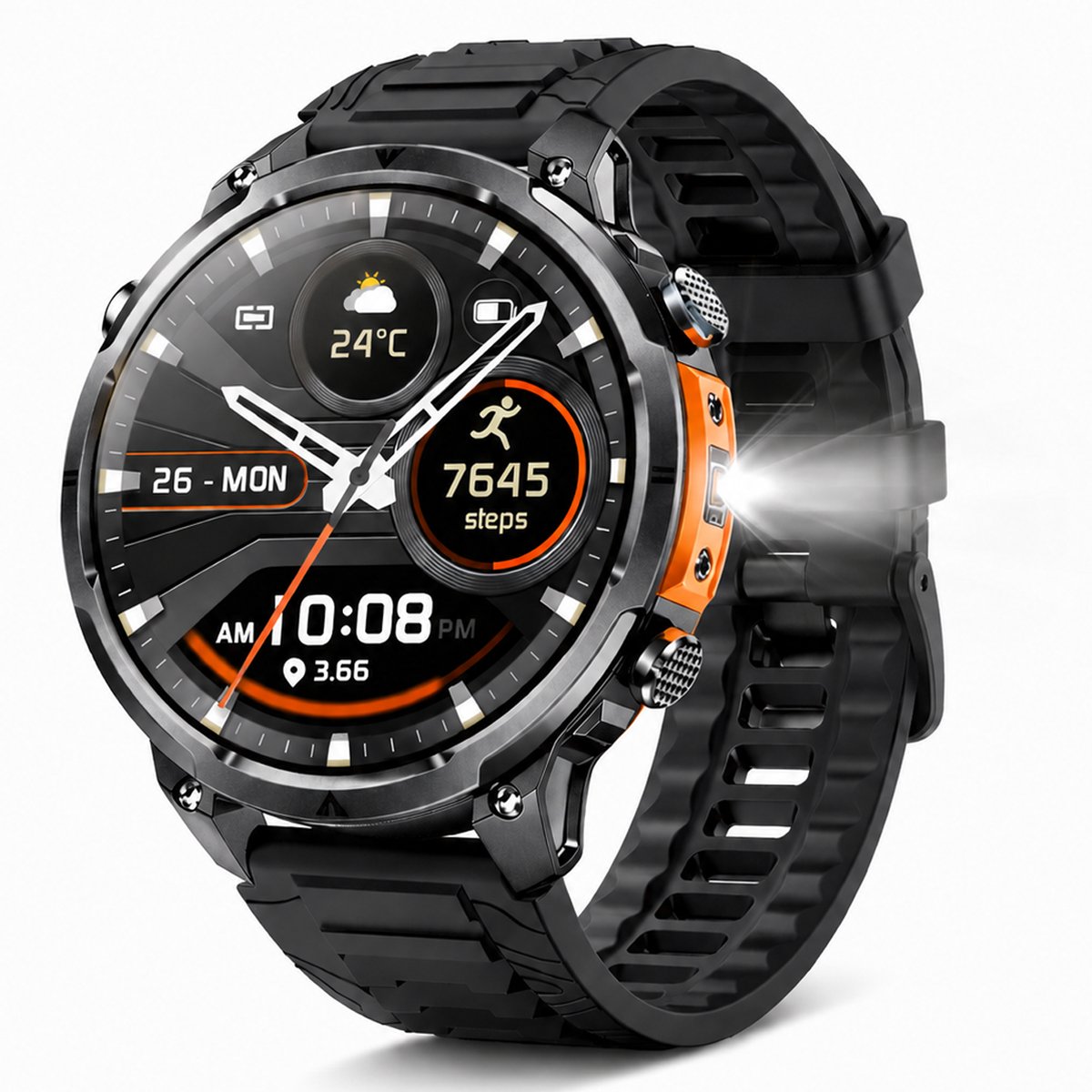 Hibousee smartwatch met belfunctie en twee meegeleverde bandjes