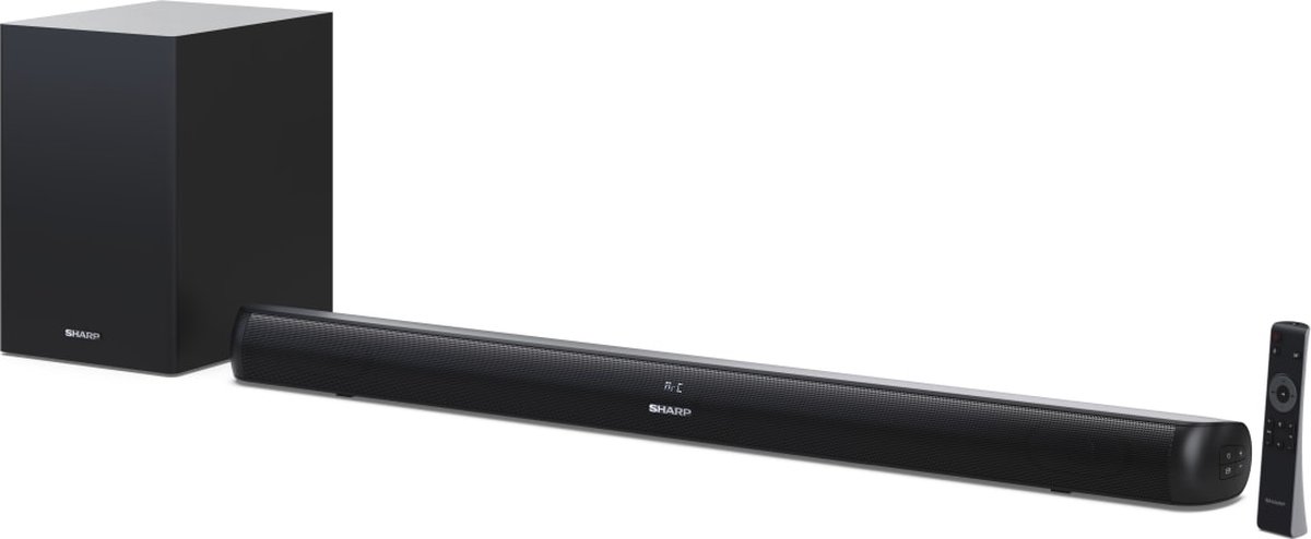 Sharp HT-SBW202 soundbar met display, subwoofer en meegeleverde afstandsbediening