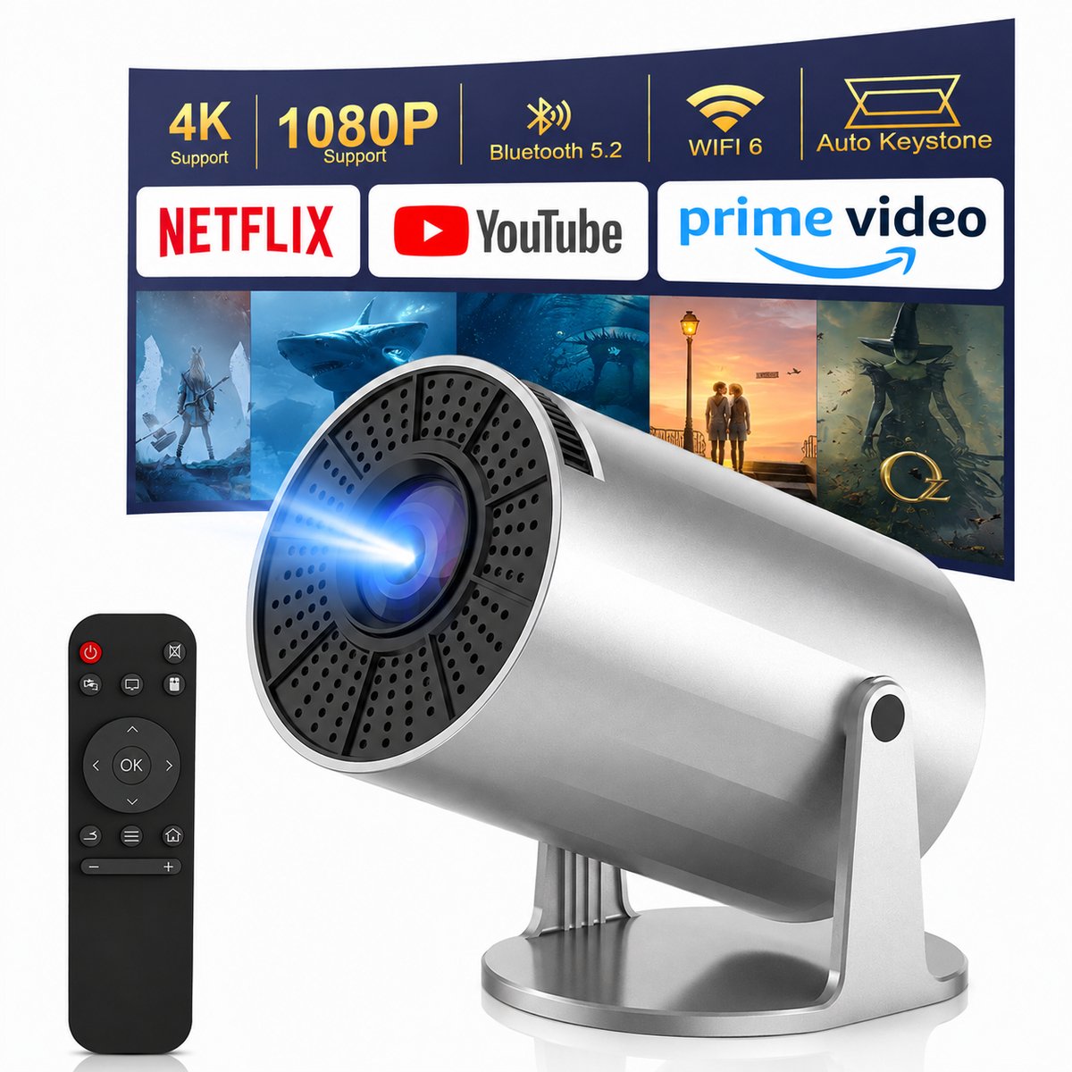 Beamer 720P HD met 220 graden draaibare voet en Android 11