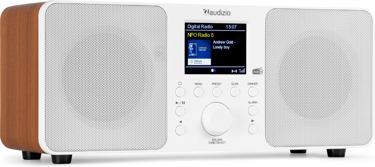 Audizio Genua dab-radio met wekkerfunctie in het wit