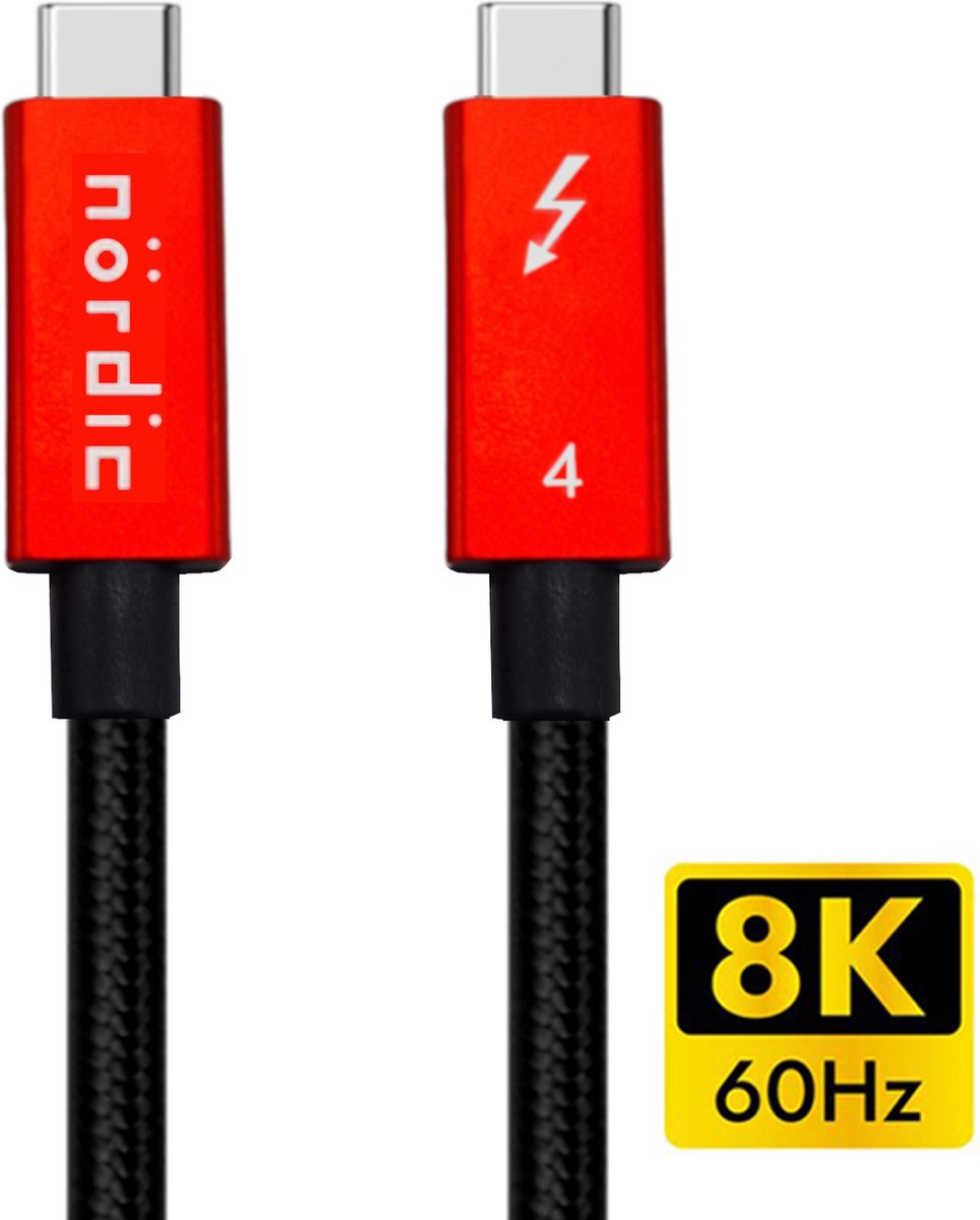 NÖRDIC Thunderbolt 4 USB-C kabel van 3 meter in het rood