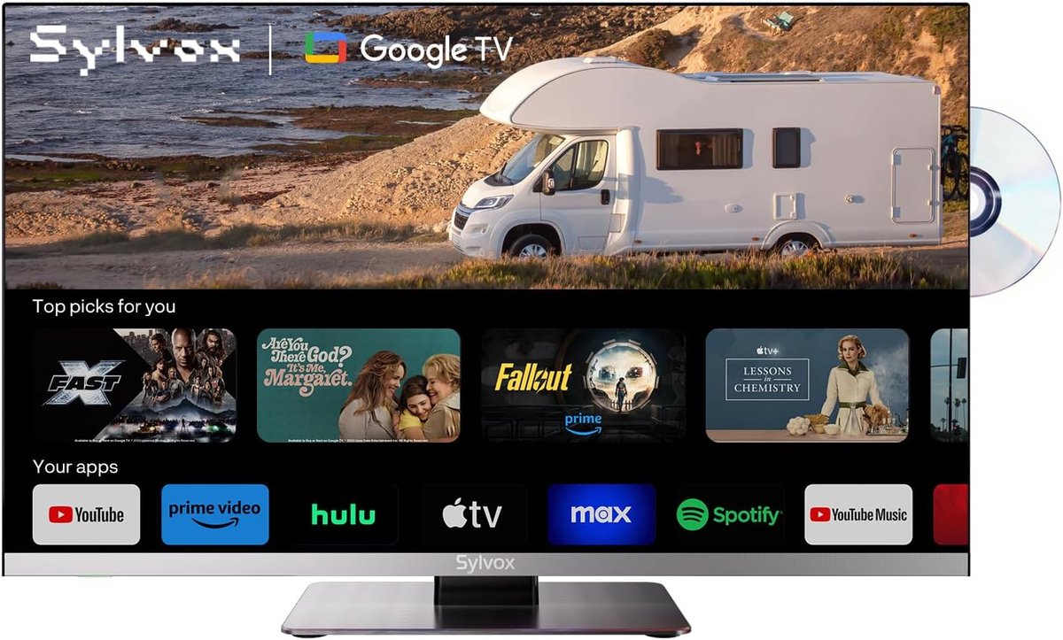 22 inch smart-tv met ingebouwde dvd-speler voor camper en caravan