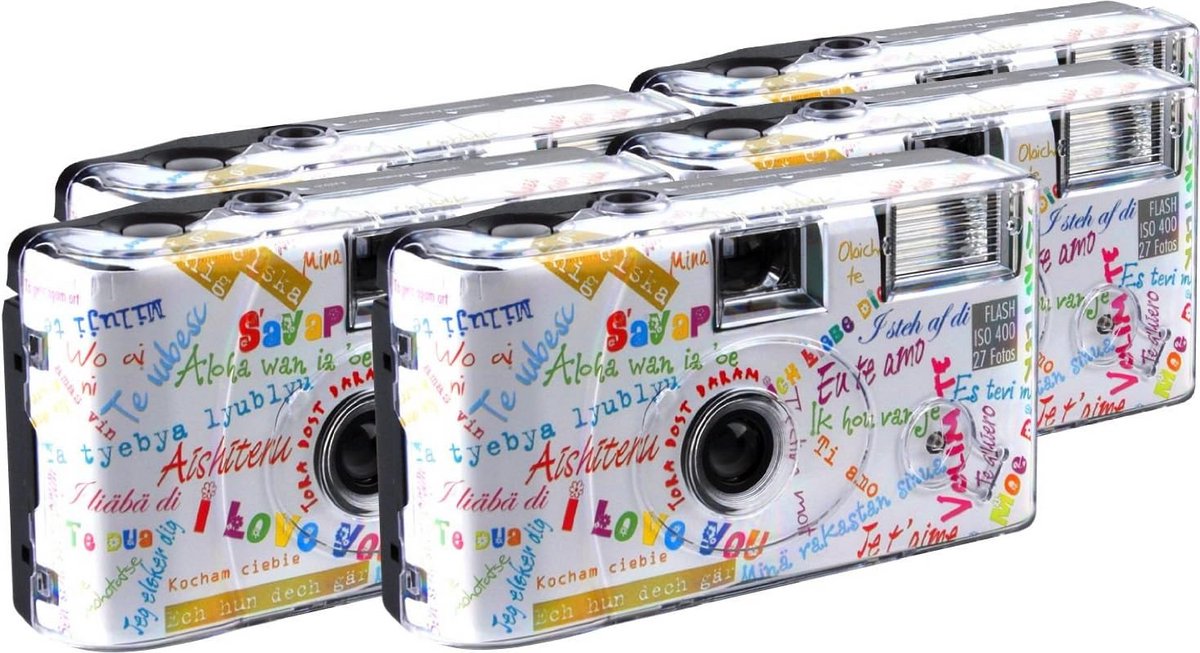 Set van vijf wegwerpcamera's met flitser voor feestjes en bruiloften
