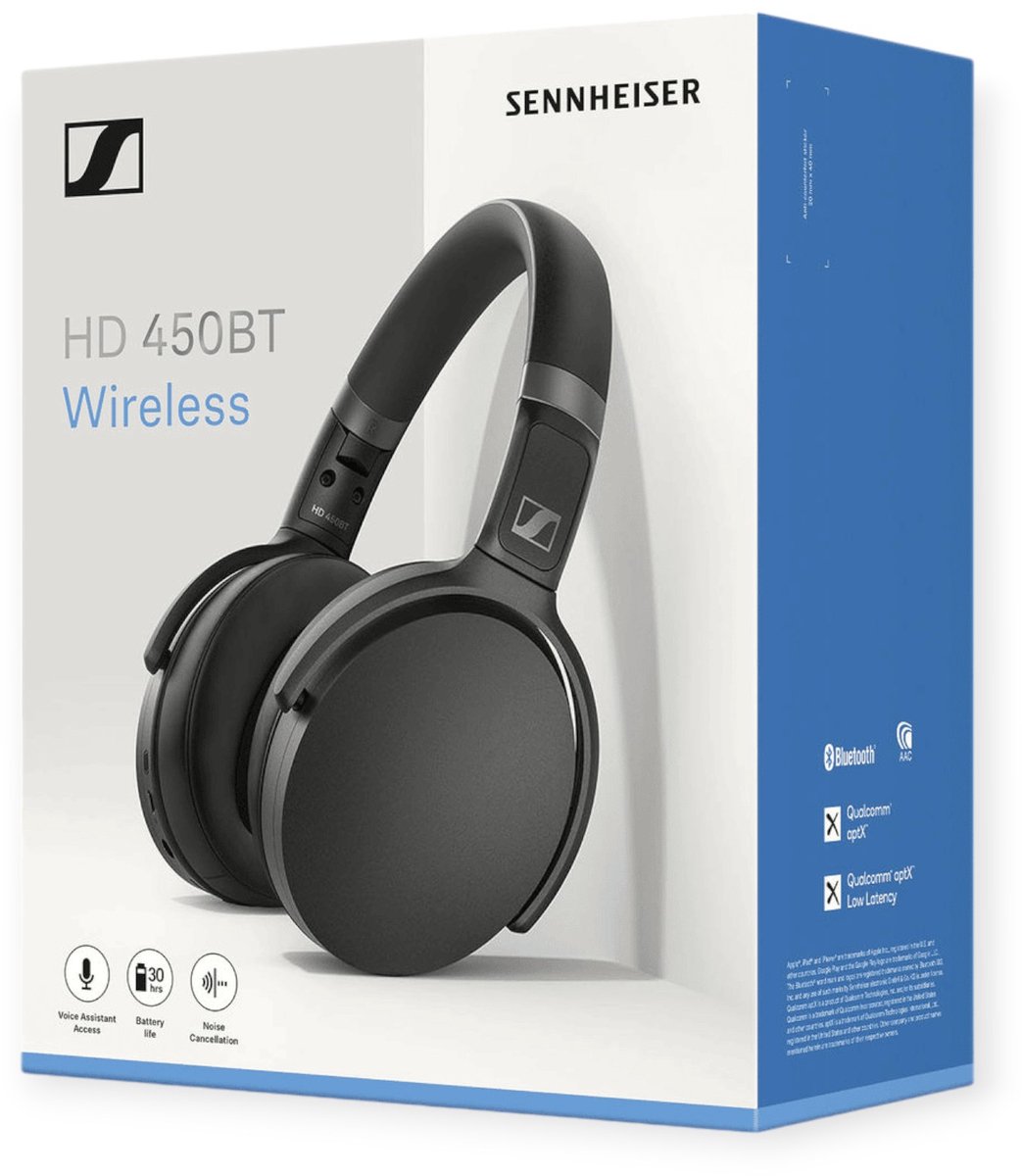 Sennheiser HD 450BT draadloze koptelefoon met noise cancelling in het zwart