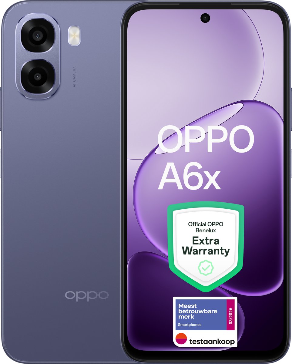 OPPO A6x smartphone in de kleur Black Purple