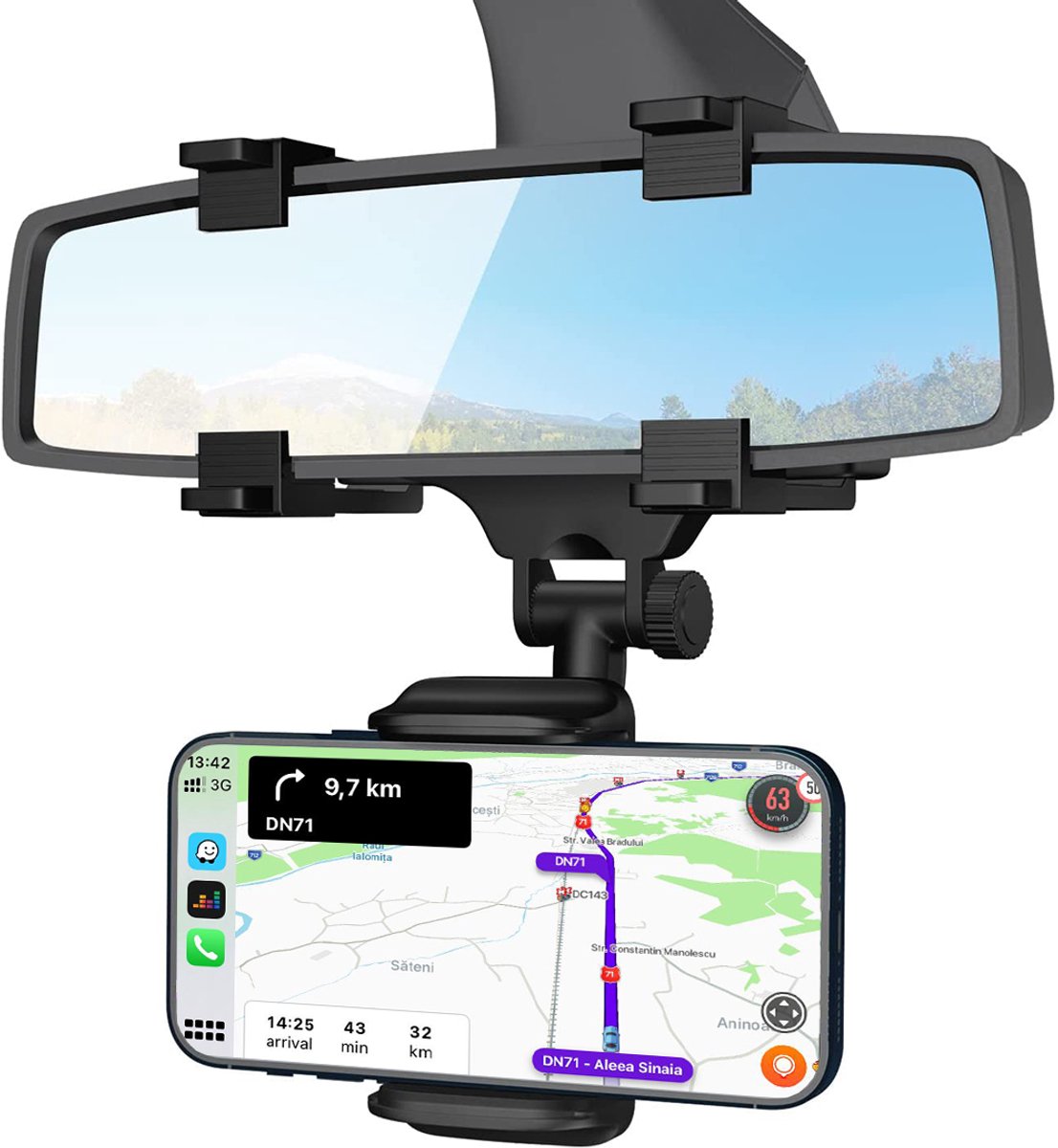 Interlook telefoonhouder auto achteruitkijkspiegel, universeel en stabiel