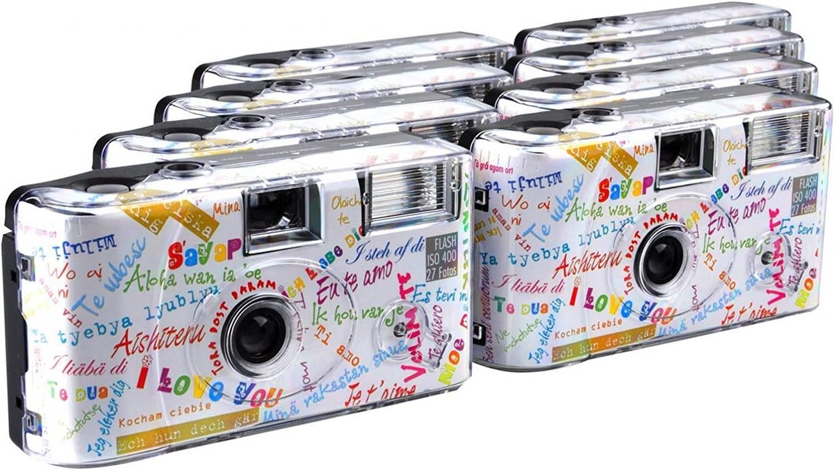 Set van acht wegwerpcamera's met flitser voor feestjes en vakanties