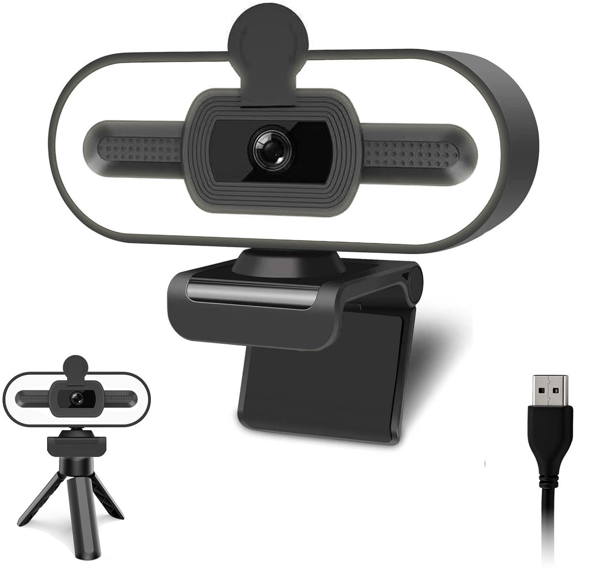 Namajunas webcam met ringlamp, microfoon en 360 graden clip