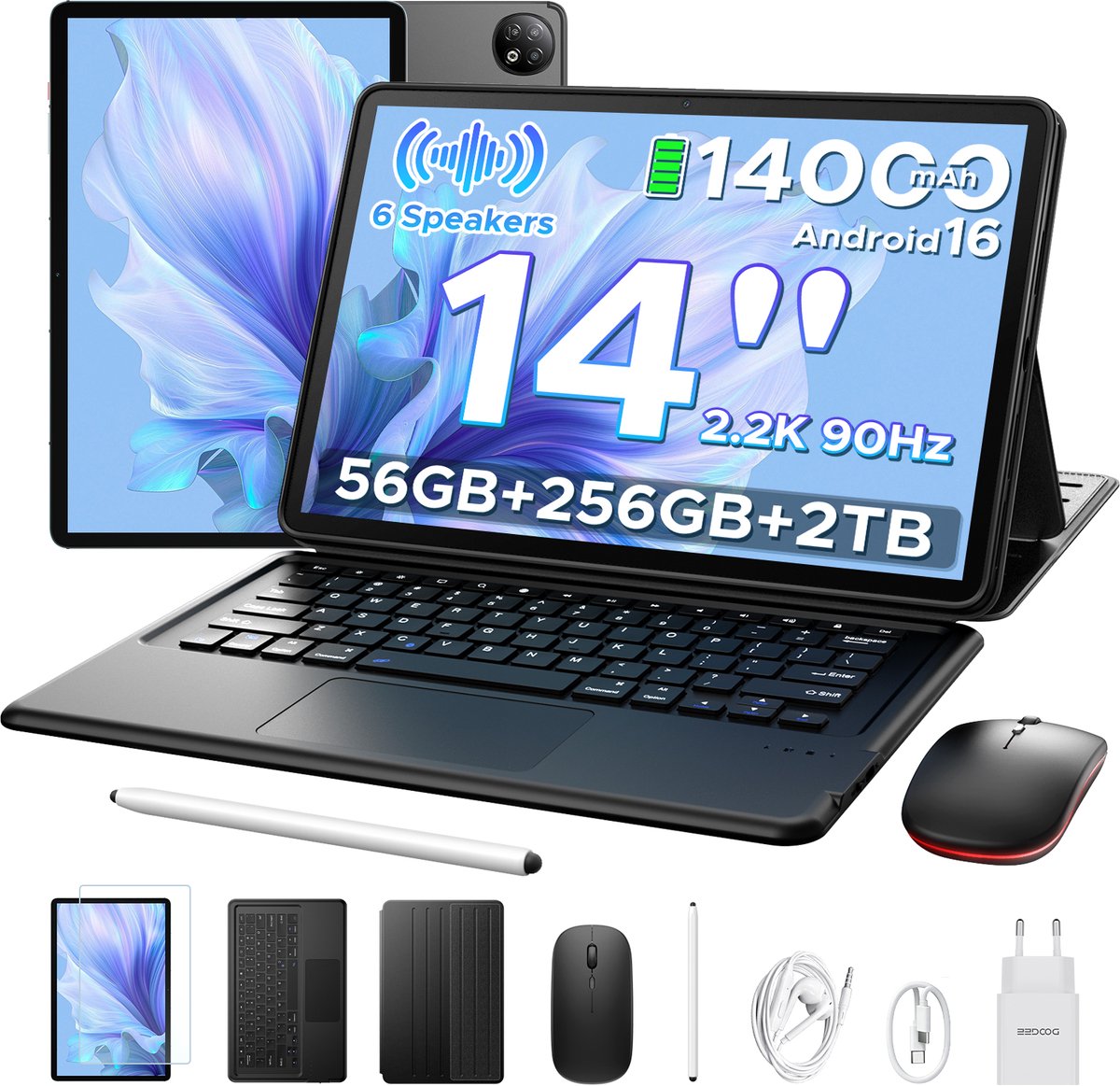 DOOGEE U14 VIP tablet met toetsenbord in zwarte uitvoering