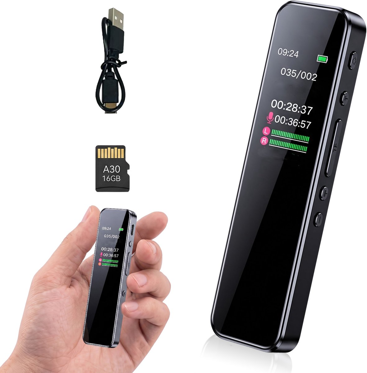 Fokelyi Voice Recorder Dictafoon met IPS-kleurendisplay