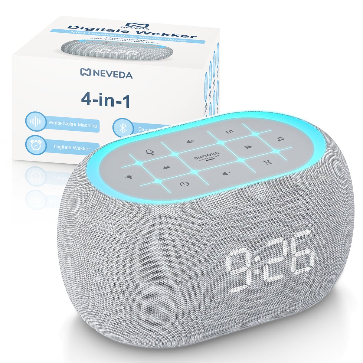 Neveda digitale wekker met white noise machine en nachtlamp